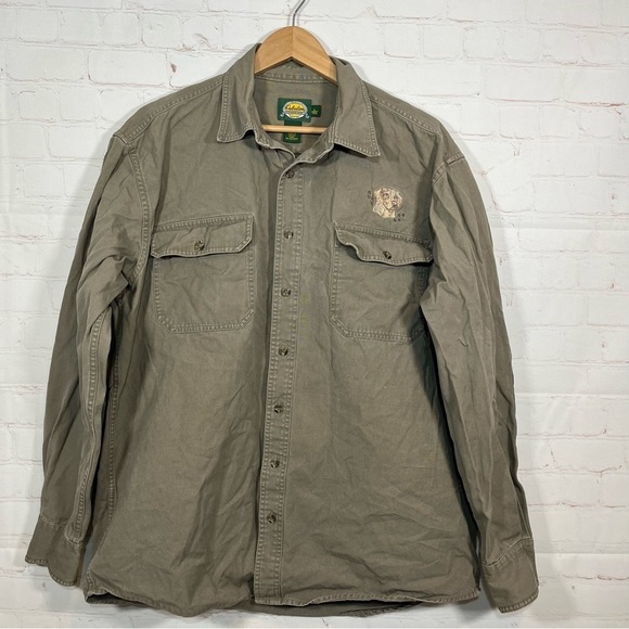 Vintage Cabela's Hunting Shirt Mens Large Tall Brown Canvas Elbow Patches - Picture 1 of 10